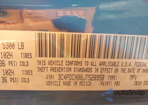 2018 Dodge Journey Se z USA, uszkodzony, nr VIN 3C4PDCAB8JT528958